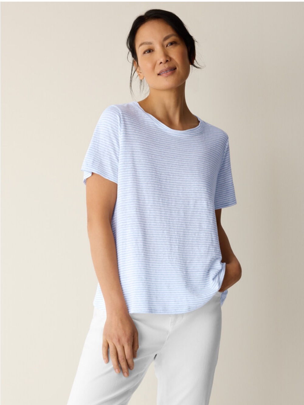 EILEEN FISHER Linen Striped Short-Sleeve Tshirt